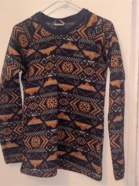 Columbia Black Crewneck Sweater with Orange and Pink Geometric Pattern